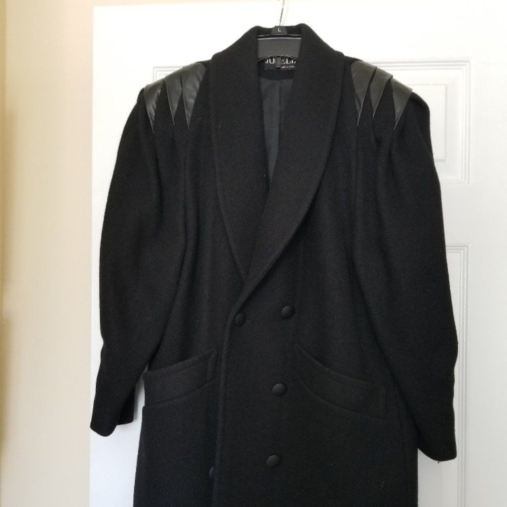 Long Black Coat with leather shoulders